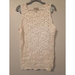 Vintage Lace Tank Cream Floral Sheer Top Plus Size 22/24 Coquette Bridalcore